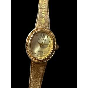 EMBASSY Women's Gold Tone Rhinestone Bezel Quartz Watch Japan Movt Expansion